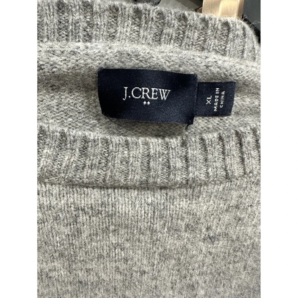 J Crew‎ Mens Gray Crew Neck Raglan Sleeve Lambswool Sweater XL